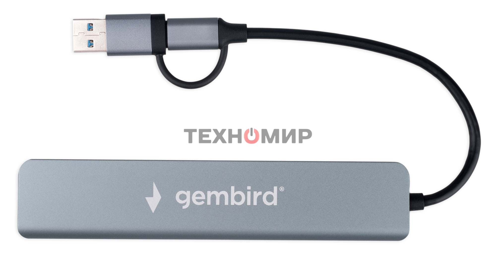 Разветвитель USB3.0/2.0 Gembird UHB-C445, USB3.0, 4хUSB2.0, Type-C, с доп.питанием (порт Type-C), кабель Type-C/USB 17см, алюминий, коробка