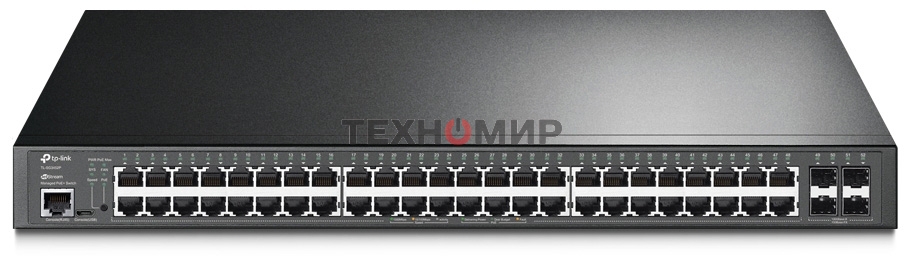 Коммутатор 48-port Gigabit PoE+ L2+ switch, 48 802.3af/at PoE+ ports, 4 Gb SFP slots, 1 RJ-45 + 1Micro-USB console ports, 348W PoE budget