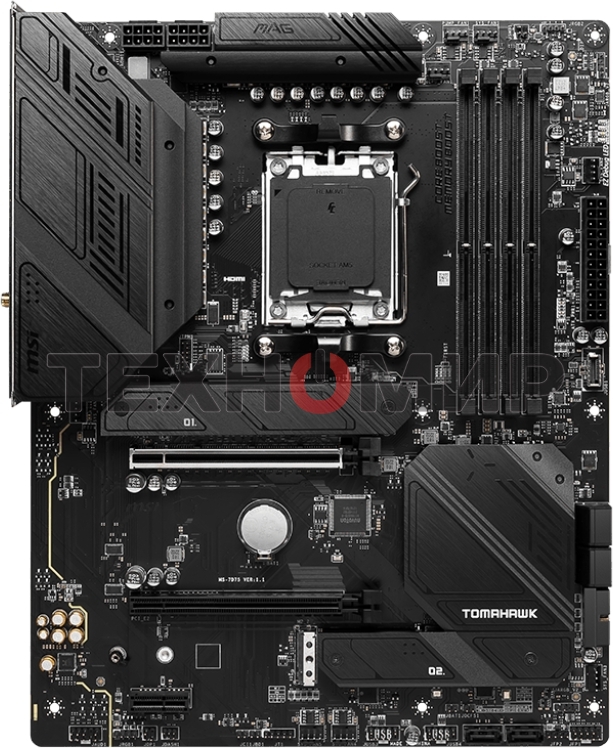 Материнская плата MSI MAG B650 TOMAHAWK WIFI, AM5, AMD B650, 4xDDR5, 6xSATA, 3xM.2, 1xPCI-E 4.0 x16, 1xPCI-E 4.0 x2, 1xHDMI, 1xDisplayPort, 1xUSB Type-C, 1x2.5Gb LAN, 2xUSB-A 2.0, 3xUSB-A 3.2 Gen 1, 3xUSB-A 3.2 Gen 2, 5x3.5 мм, 7.1, Standard-ATX