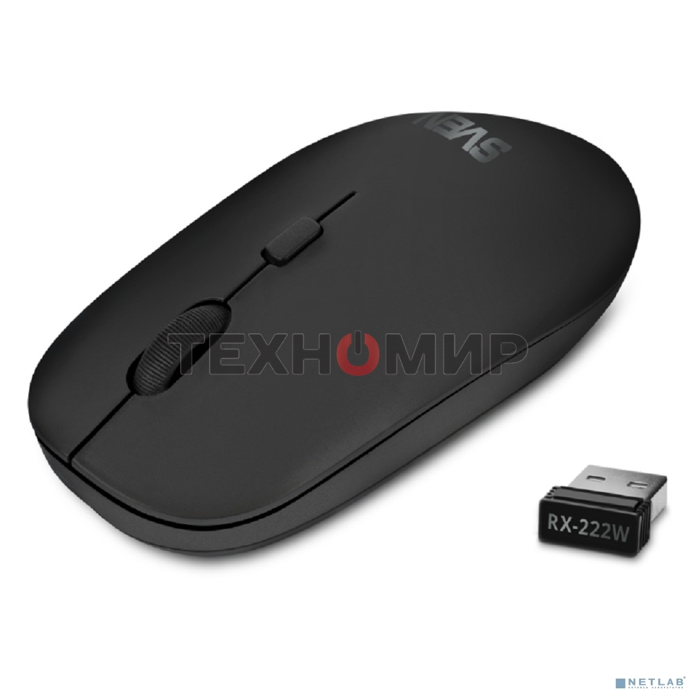Мышь беспроводная SVEN RX-222W черный, 1800 dpi, радиоканал, Bluetooth, USB, кнопки - 4