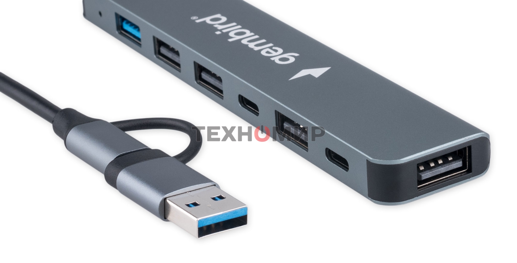 Разветвитель USB3.0/2.0 Gembird UHB-C445, USB3.0, 4хUSB2.0, Type-C, с доп.питанием (порт Type-C), кабель Type-C/USB 17см, алюминий, коробка