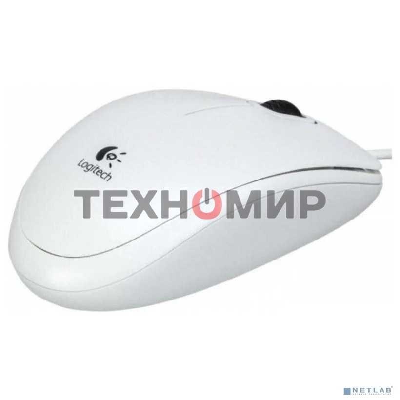 Мышь проводная Logitech B100 белый, 1000 dpi, USB, кнопки - 3