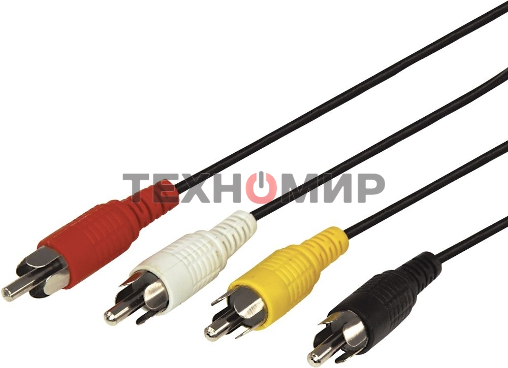 Шнур Rexant 4 RCA - 4 RCA, 3 м, черный (10 шт./уп.)