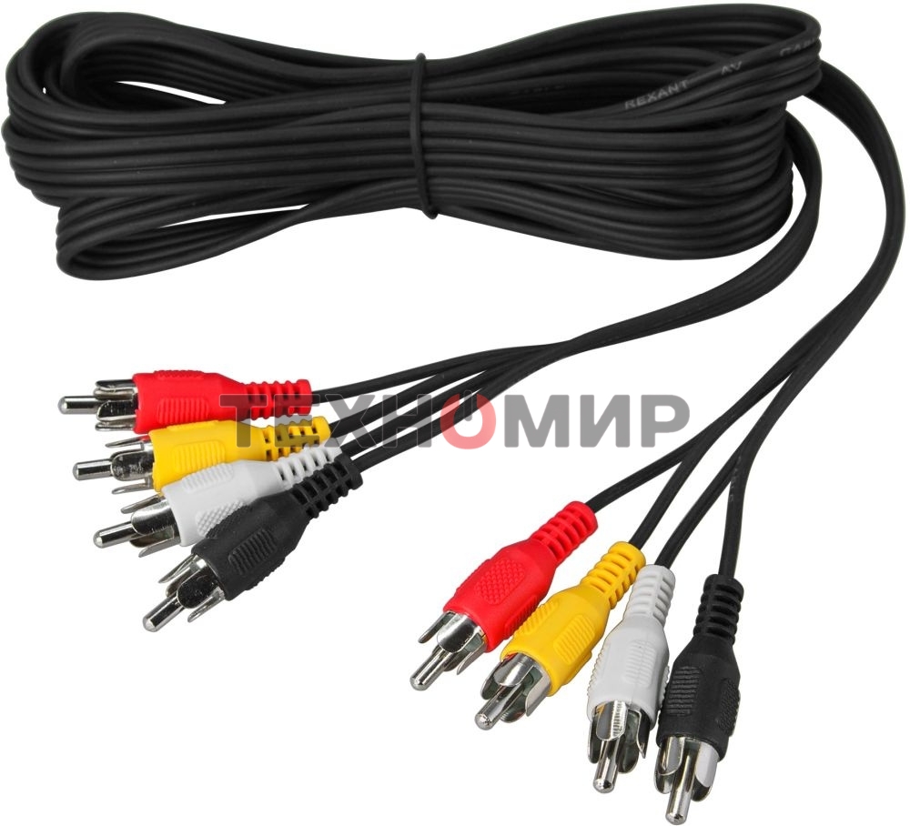 Шнур Rexant 4 RCA - 4 RCA, 3 м, черный (10 шт./уп.)