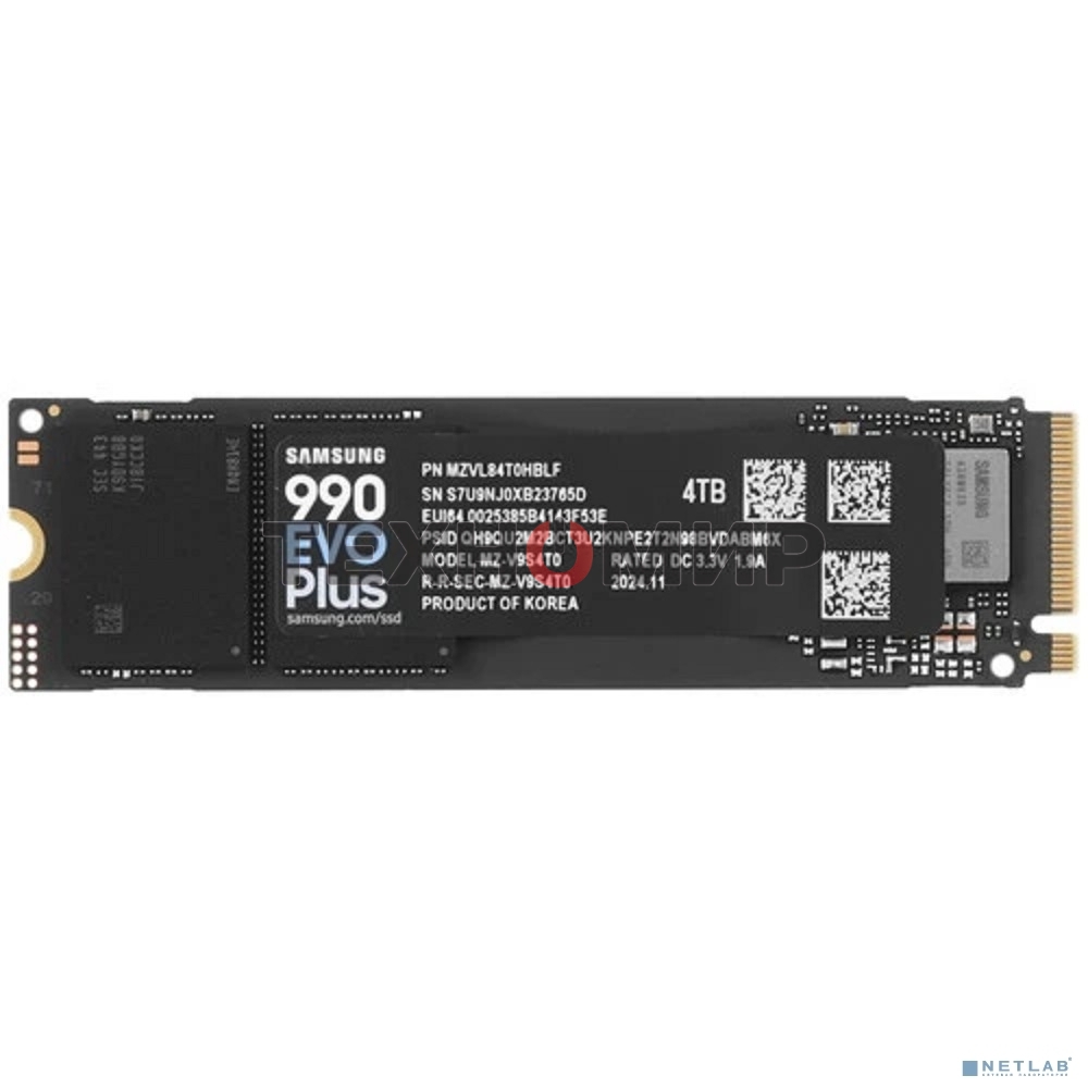 Накопитель SSD Samsung 990 EVO Plus, 4 ТБ, M.2 2280, PCIe 4.0 x4, NVMe 2.0, R/W 7250/6300