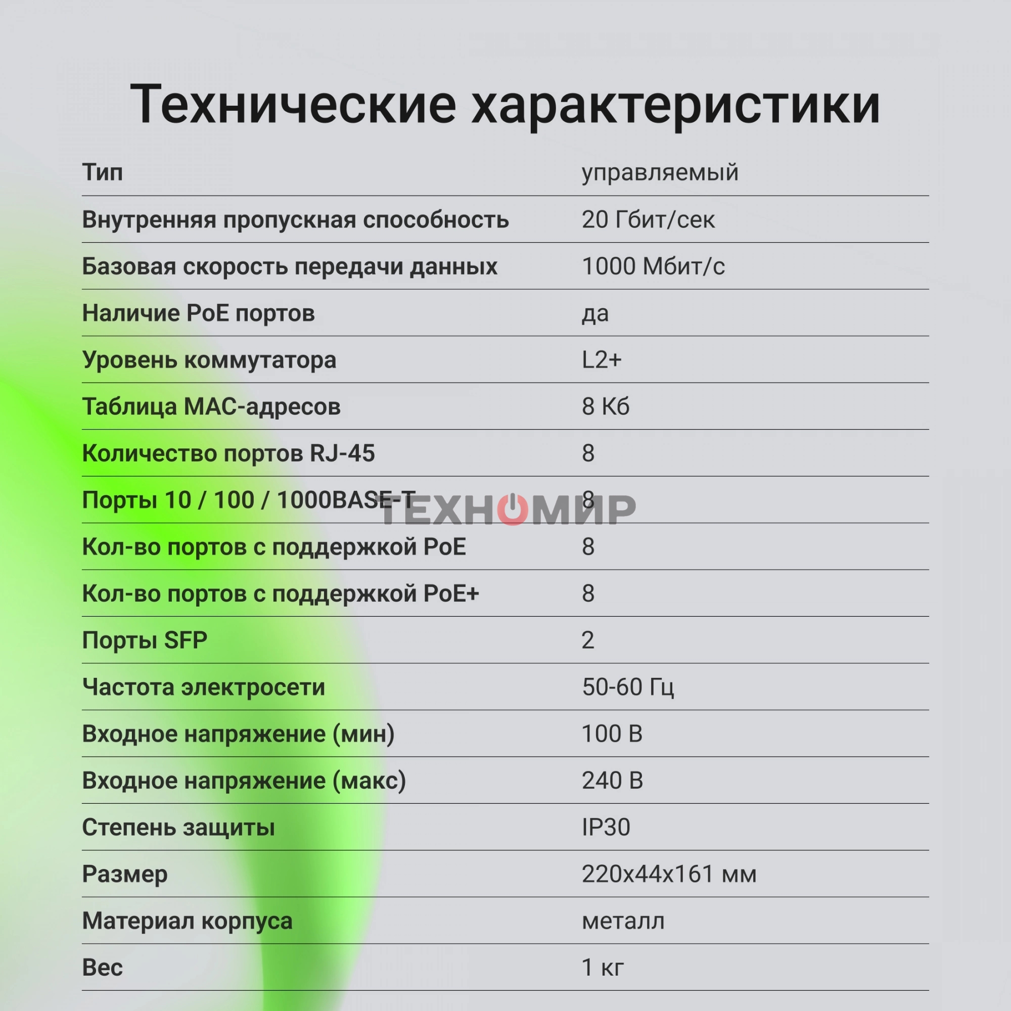 Коммутатор Digma DSP708G-2S-T135 (L2+) 8x1Gbит/с 2SFP 8PoE 8PoE+ 135W управляемый