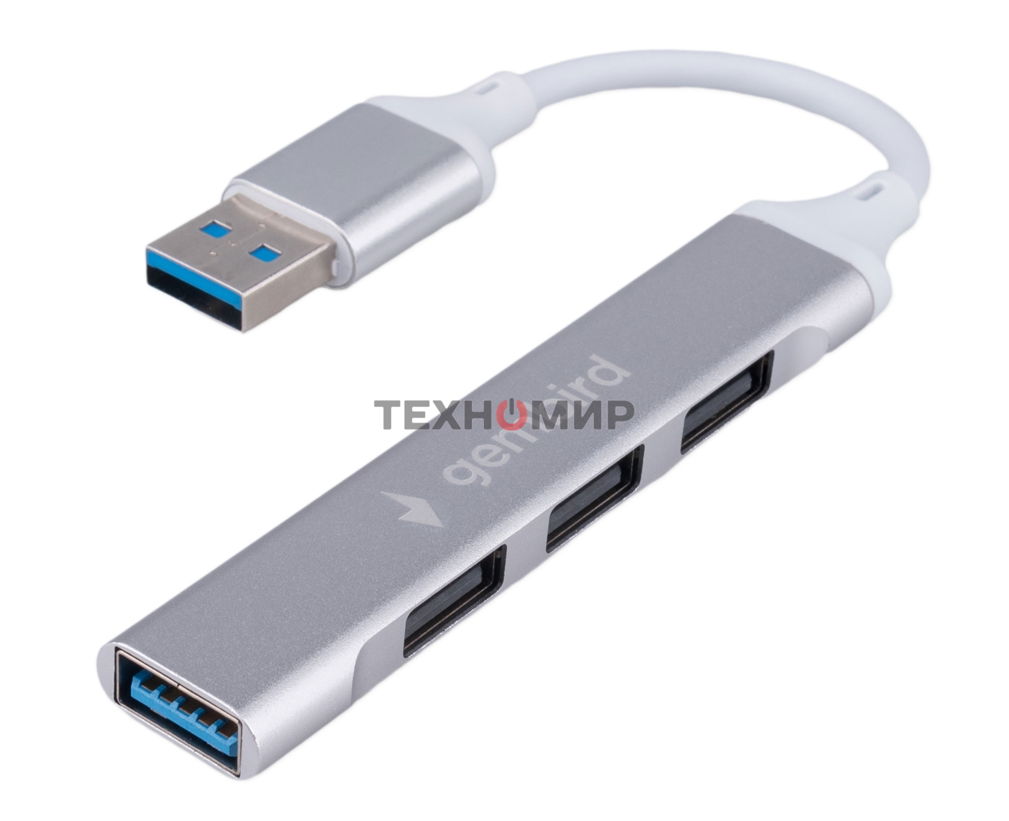 Разветвитель USB3.0/2.0 Gembird UHB-C206, USB3.0, 3xUSB2.0, кабель USB 10 см, серебристый металл, пакет