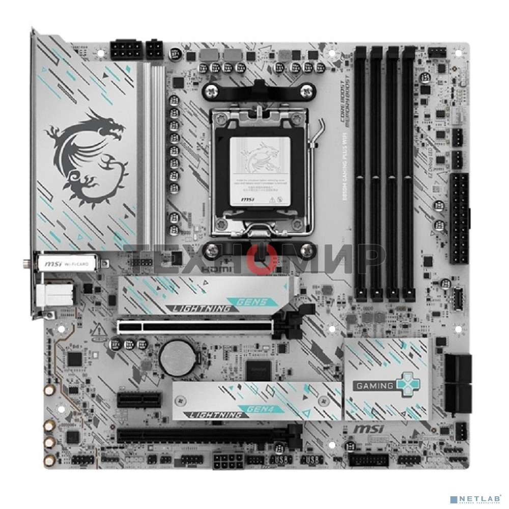 Материнская плата MSI B850M GAMING PLUS WIFI, AM5, AMD B850, 4xDDR5, 4xSATA, 2xM.2, 1xPCIe 5.0 x16, 1xPCIe 4.0 x4, 1xPCIe 3.0 x1, 1xDP, 1xHDMI, 1x5Gb LAN, Wi-Fi 7, Bluetooth 5.4, 3xUSB-C 10Gbps, 3xUSB-A 10Gbps, 3xUSB-A 5Gbps, 3x3.5 мм, 7.1, mATX