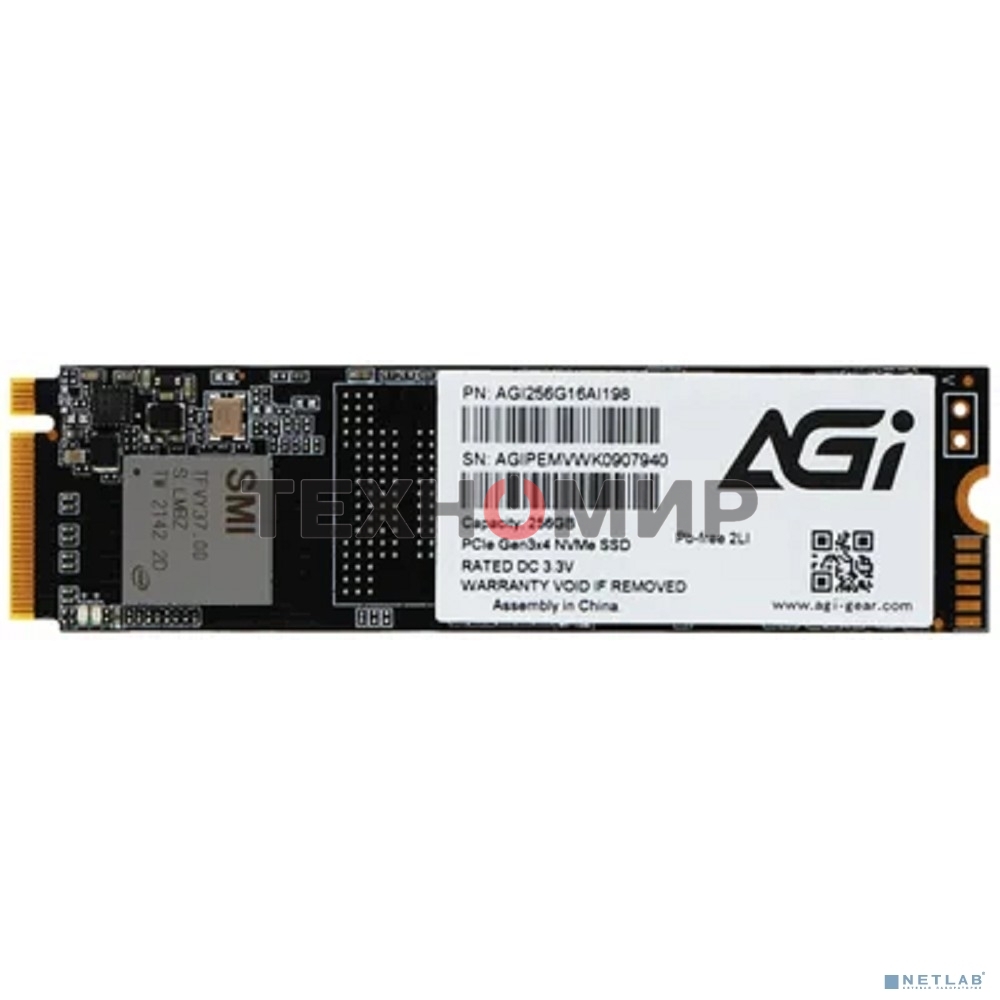 Накопитель SSD AGI AI198, 256Gb, PCIe 3.0 x4, M.2 2280, NVMe, R/W 1936/1217