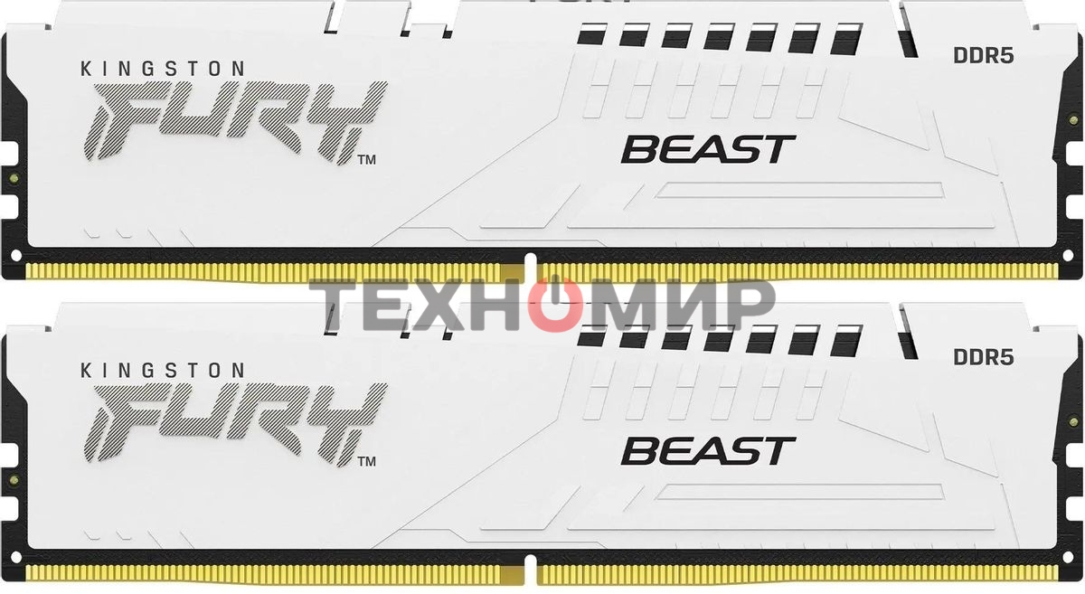 Оперативная память Kingston Fury Beast, DDR5, 32Gb (2x16 Gb), 5600 MHz, CL36, DIMM, радиатор, белый