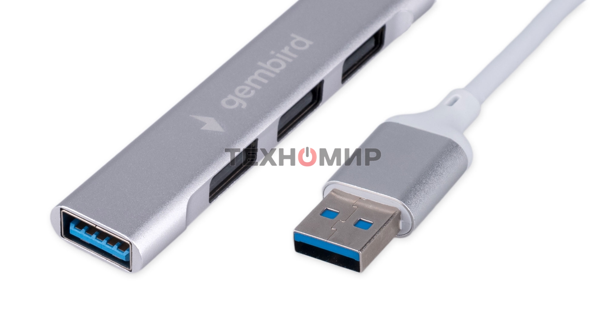 Разветвитель USB3.0/2.0 Gembird UHB-C206, USB3.0, 3xUSB2.0, кабель USB 10 см, серебристый металл, пакет