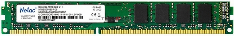 Оперативная память NETAC Basic, DDR3, 8GB (1x8GB), 1600MHz, CL11, DIMM