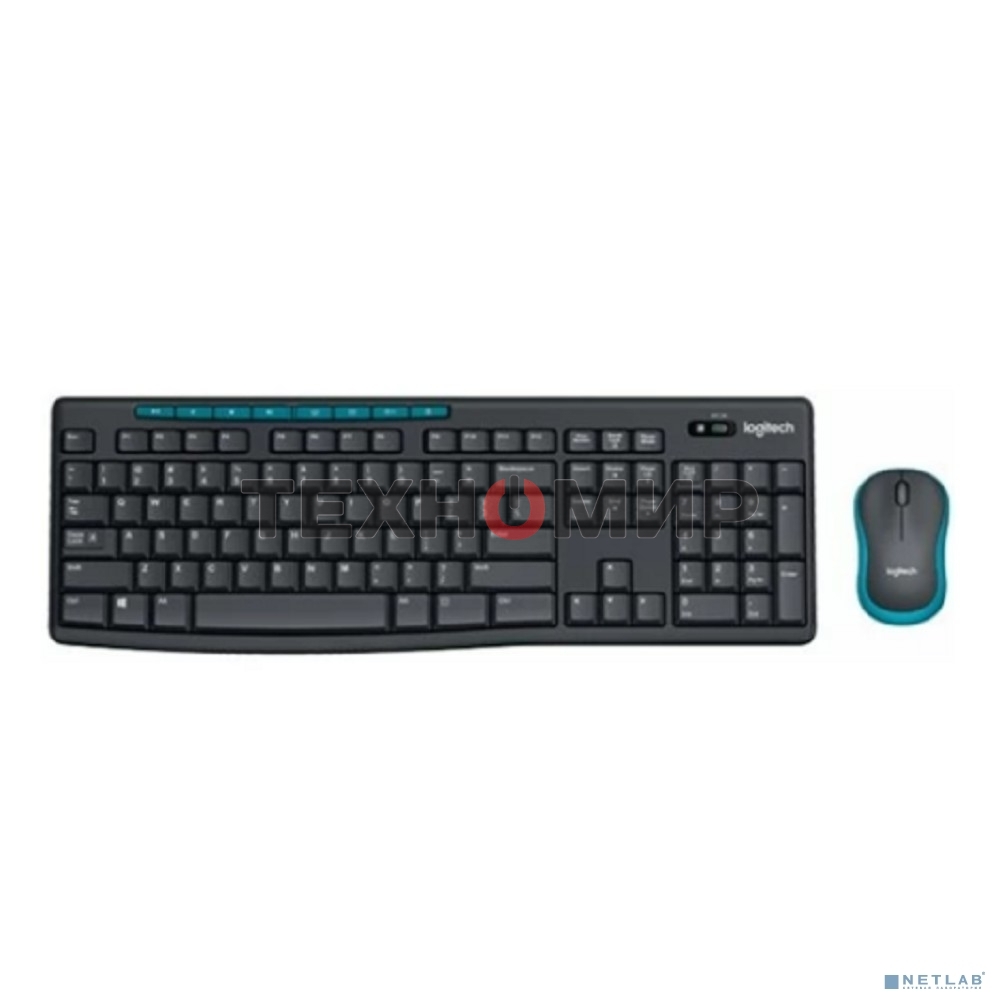 Комплект клавиатура+мышь Logitech MK275 беспроводной, USB, 1000 DPI, голубой/чёрный