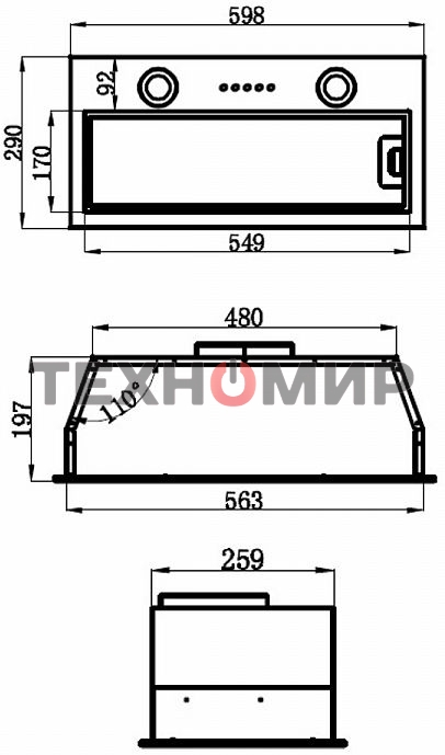 Вытяжка встраиваемая Maunfeld THAMES 601PM черный, 60 см, 850 куб. м/ч, 44 дБ