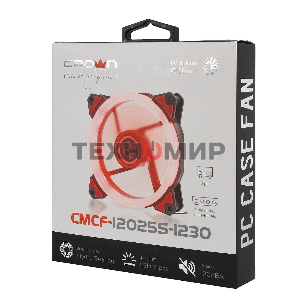 Вентилятор для корпуса Crown CMCF-12025S-1230 черный/красный, 120 мм, 1650 об/мин, 23 дБ, 3 pin
