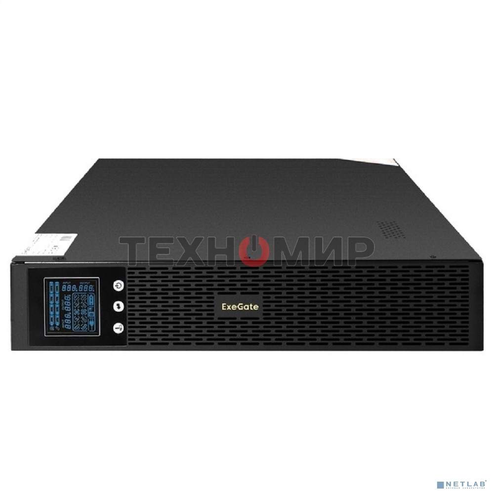 Источник бесперебойного питания Pure Sine Wave ExeGate SinePower UHB-3000.LCD.AVR.1SH.4C13.RJ.USB.2U 3000VA/2400W, LCD, AVR, 1*Schuko+4*C13, RJ45/11, USB, Rackmount 2U/Tower, металлический корпус, черный