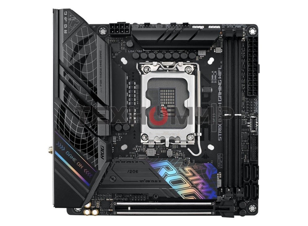 Материнская плата ASUS ROG STRIX B760-I GAMING WIFI, LGA 1700, Intel B760, 2xDDR5, 4xSATA, 2xM.2, 1xPCIe 5.0 x16, 1xHDMI, 1xDP, 1x 2.5Gb LAN, 3xUSB-A 2.0, 3xUSB-A 3.2 Gen 1, 1xUSB-C 3.2 Gen 1, 1xUSB-C 3.2 Gen 2x2, 5x3.5 мм, 7.1, Mini-ITX