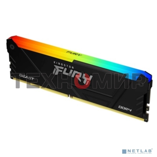 Оперативная память Kingston Fury Beast, DDR4, 8GB (1x8GB), 3200MHz, CL16, DIMM, с радиатором, RGB, черный