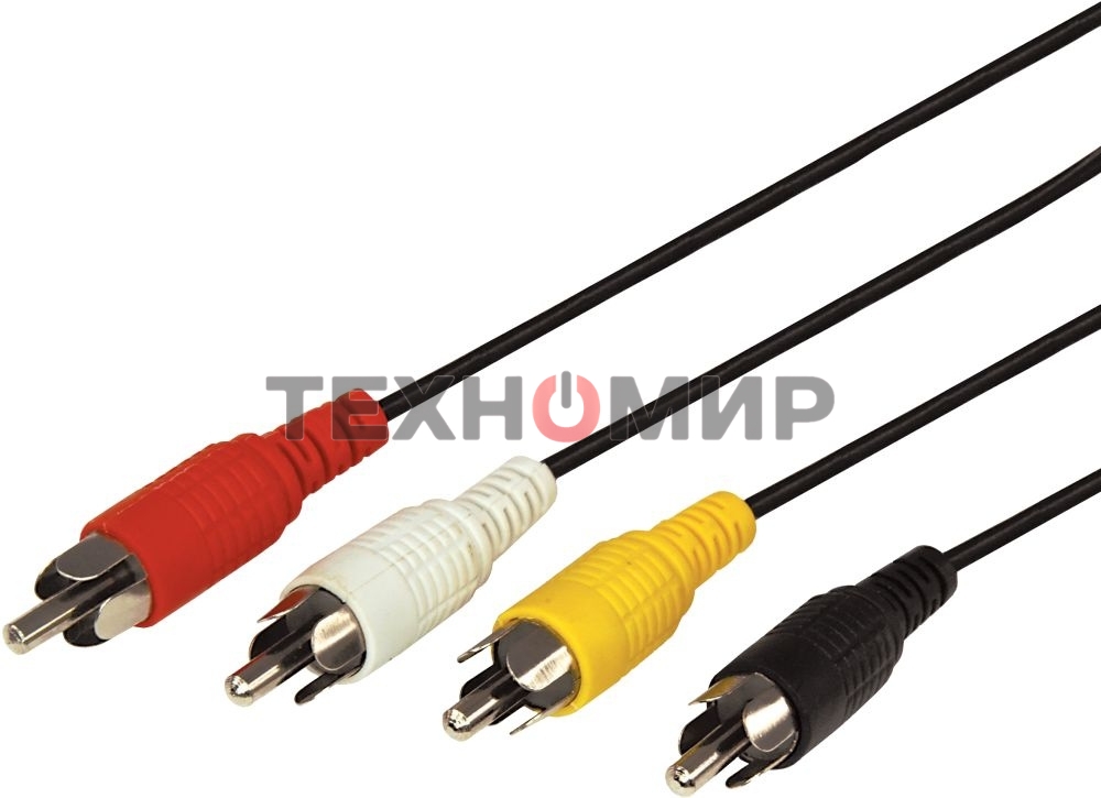 Шнур 4 RCA - 4 RCA, длина 5 метров, черный REXANT