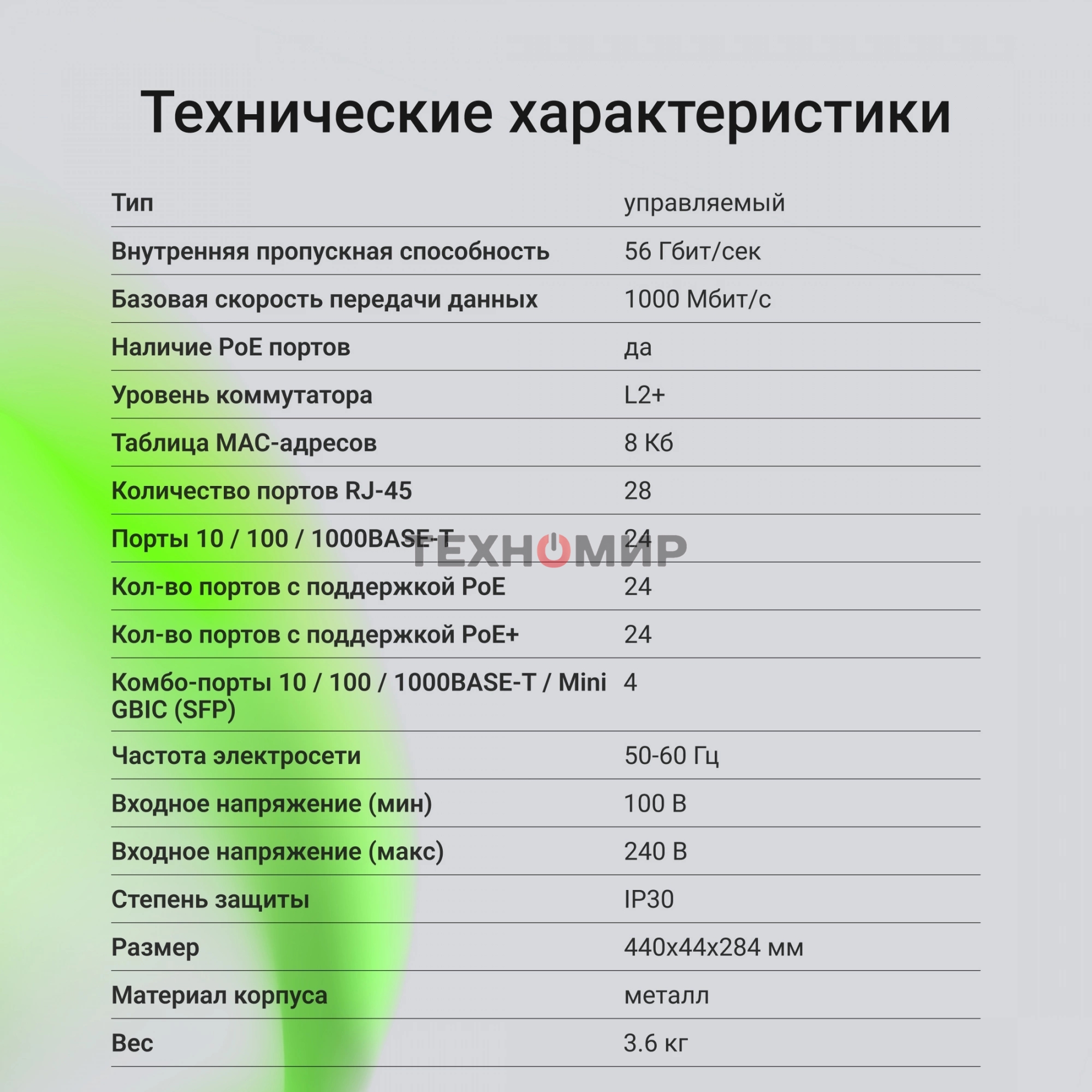 Коммутатор Digma DSP724G-4C-R300 (L2+) 24x1 Гбит/с 4xКомбо(1000BASE-T/SFP) 24PoE 24PoE+ 300W управляемый