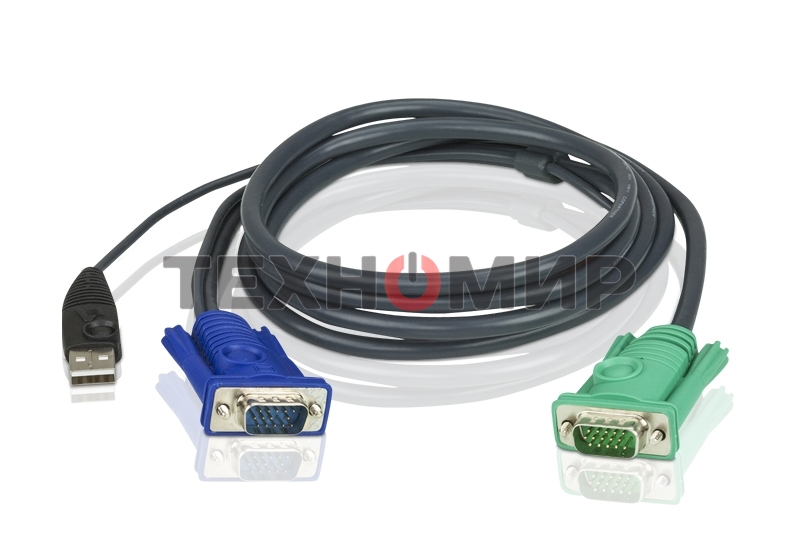 Шнур, мон+клав+мышь USB ATEN, SPHD15=>HD DB15+USB A-Тип, Male-2xMale, 8+4 проводов, опрессованный, 1.8 метр., черный, (2L-5202U)