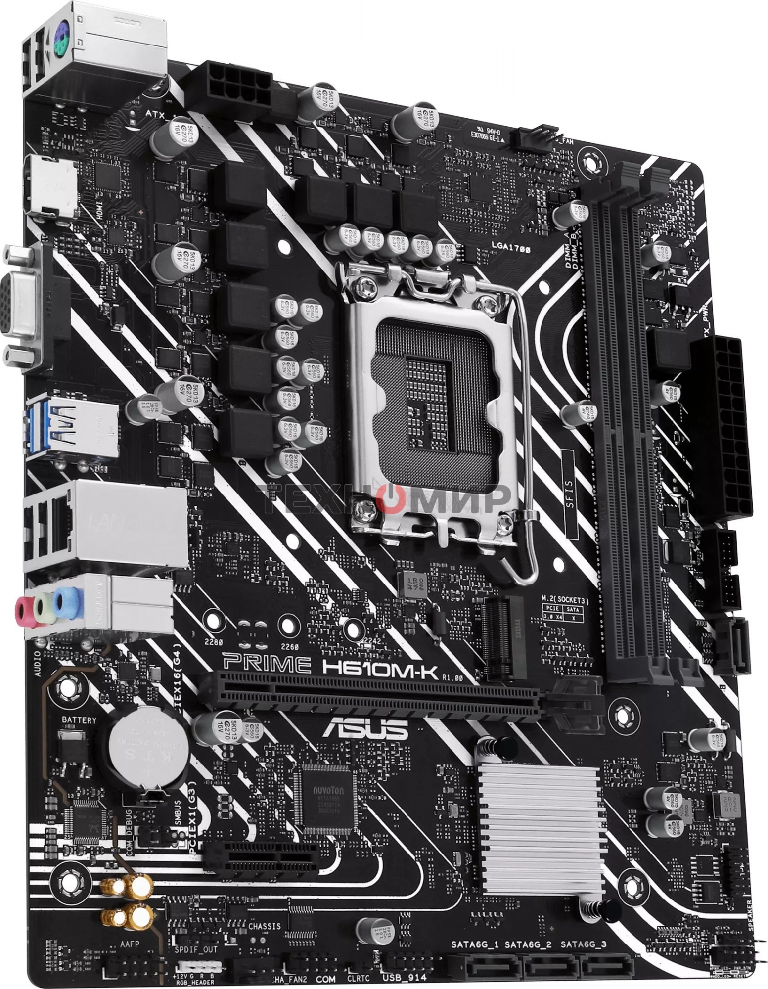 Материнская плата ASUS PRIME H610M-K, LGA 1700, Intel H610, 2xDDR5, 4xSATA, 1xM.2, 1xPCIe 4.0 x16, 1x1Gb LAN, 2xUSB-A 3.2 Gen 1, 4xUSB-A 2.0, 1xHDMI, 1xVGA, 3x3.5 мм, 1xRS-232, 7.1, mATX