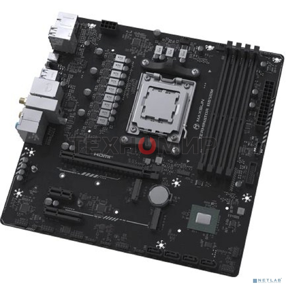 Материнская плата Maxsun Terminator B850M WIFI, AM5, AMD B850, 4xDDR5, 4xSATA, 2xM.2, 1xPCIe 4.0 x16, 1xPCIe 3.0 x4, 1xPCIe 3.0 x1, 1xDP, 1xHDMI, 1x2.5Gb LAN, Wi-Fi 6, Bluetooth 5.2, 1xUSB-C 10Gbps, 4xUSB-A 5Gbps, 4xUSB-A 2.0, 1xS/PDIF, 6x3.5 мм, 7.1, mAT