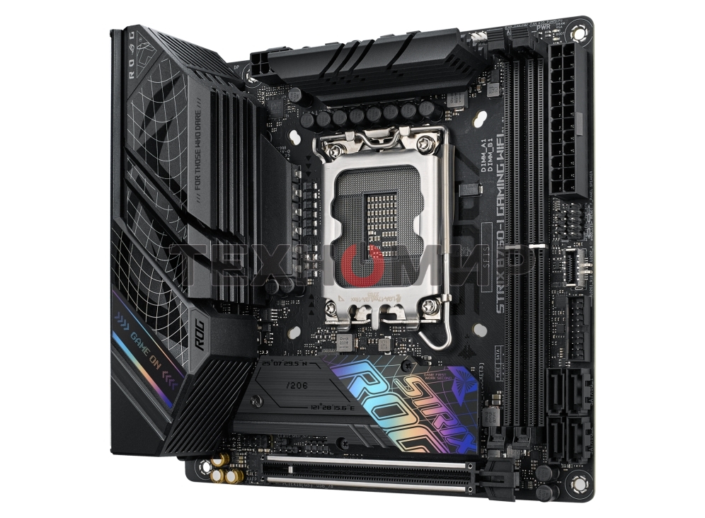 Материнская плата ASUS ROG STRIX B760-I GAMING WIFI, LGA 1700, Intel B760, 2xDDR5, 4xSATA, 2xM.2, 1xPCIe 5.0 x16, 1xHDMI, 1xDP, 1x 2.5Gb LAN, 3xUSB-A 2.0, 3xUSB-A 3.2 Gen 1, 1xUSB-C 3.2 Gen 1, 1xUSB-C 3.2 Gen 2x2, 5x3.5 мм, 7.1, Mini-ITX