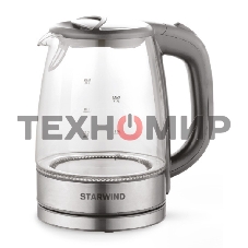 Чайник электрический Starwind SKG2315 1.7 л, 2200 Вт, серый/серебристый (корпус: стекло)