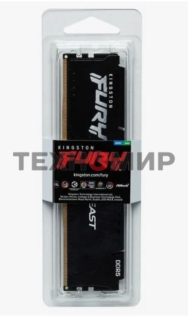 Оперативная память Kingston Fury Beast, DDR5, 32GB (1x32 GB), 6000 MHz, CL36, DIMM, радиатор, черный