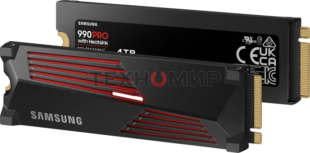Накопитель SSD Samsung 990 Pro 4Tb, PCIe 4.0 x4, M.2 2280, NVMe, R/W 7450/6900, с радиатором