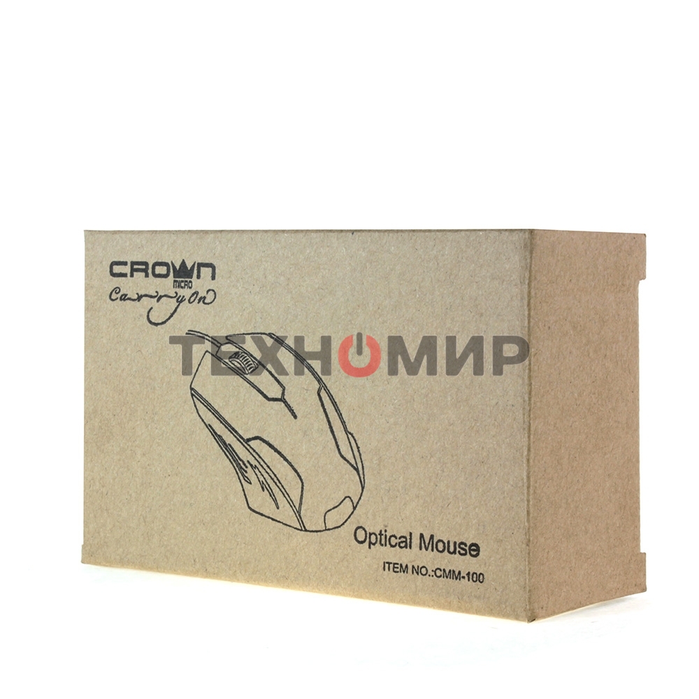 Мышь проводная Crown CMM-100 черный, 1000 dpi, USB, кнопки - 3