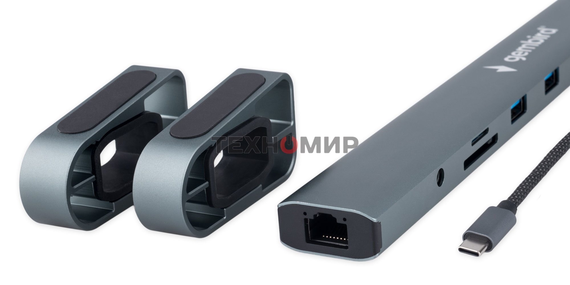 Концентратор USB Type-C Gembird UHB-D5, 10в1: 3xUSB3.1, Type-C PD87W, Jack 3.5, SD/TF, HDMI, RJ45, Type-C, кабель 14см, алюминий