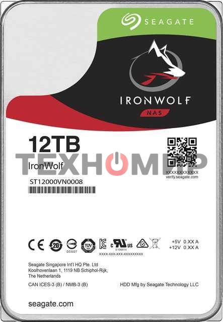 Жесткий диск Seagate Ironwolf ST12000VN0008, 12Tb SATA 6.0Gb/s, 7200 rpm, 256mb buffer, 3.5
