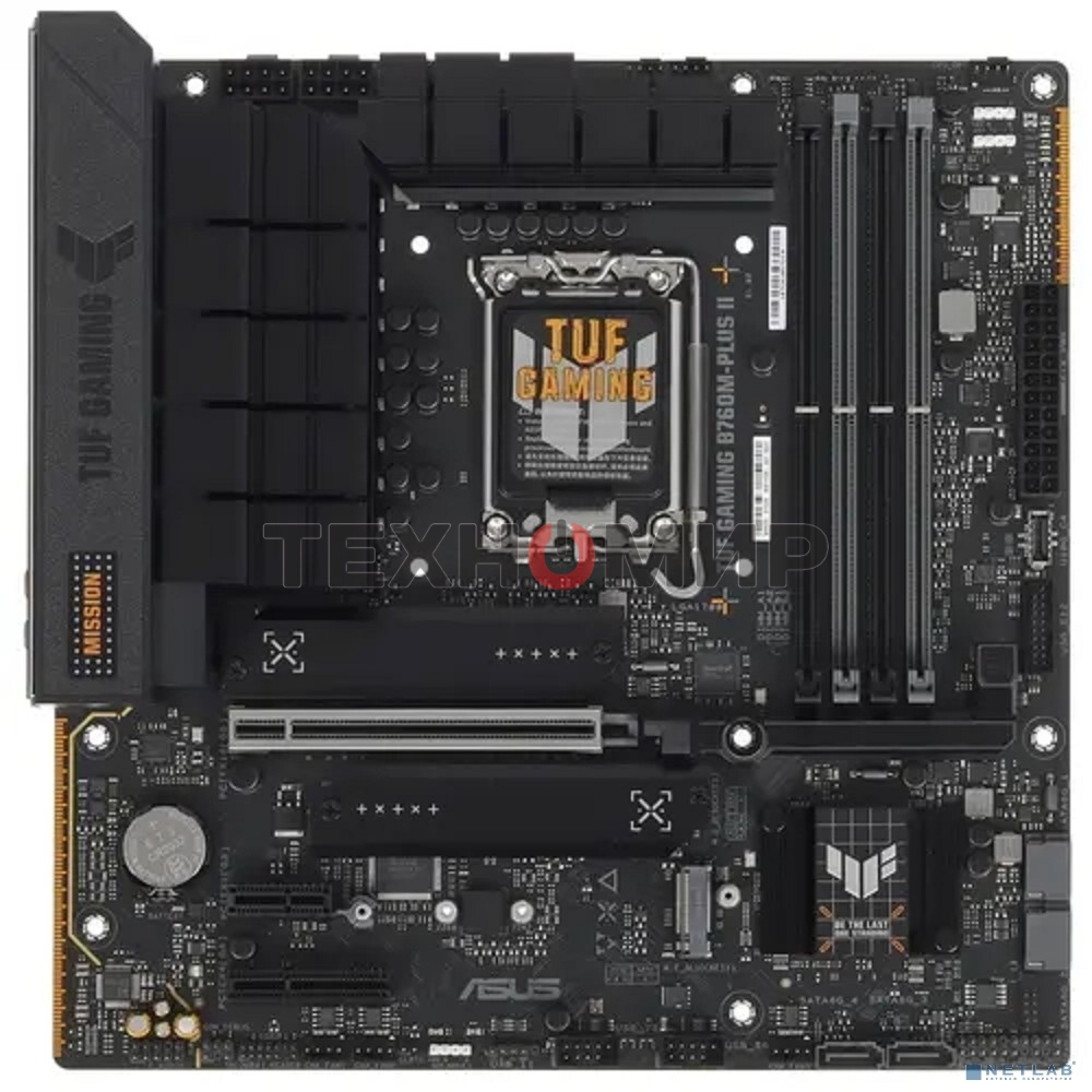 Материнская плата ASUS TUF GAMING B760M-PLUS II, LGA 1700, Intel B760, 4xDDR5, 4xSATA, 3xM.2, 1xPCIe 5.0 x16, 1xPCIe x4, 1xPCIe x1, 1xUSB-A 3.2 Gen 2, 2xUSB-A 3.2 Gen 1, 4xUSB 2.0, 1xUSB-C 3.2 Gen 2x2, 1x2.5Gb LAN, 5x3.5 мм, 7.1, mATX