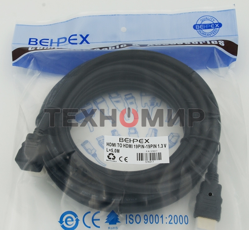 Кабель аудио-видео Behpex HDMI (m)/HDMI (m) 5м. черный ver1.3