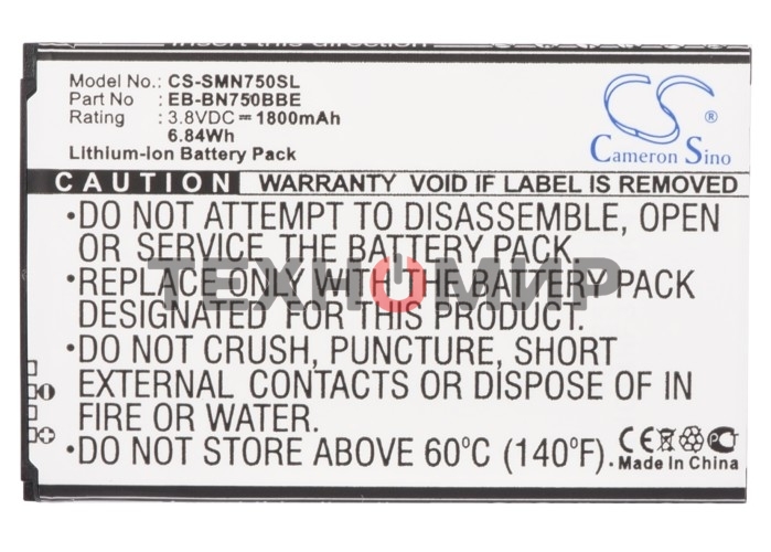 Аккумулятор CameronSino CS-SMN750SL EB-BN750BBC для Samsung Galaxy Note 3 Neo 3.8V, 1800mAh, 6.84Wh