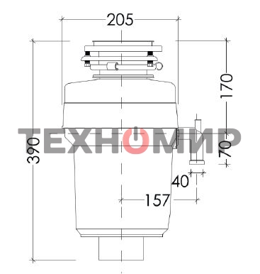 Измельчитель пищевых отходов Kuppersberg WS 750 B, High-Tech, мощность 750 Вт, 3800-4200 об/мин, защита от перегрева, авто выключение, DC мотор, шумоизоляция, уровень шума 70 дБ, черный