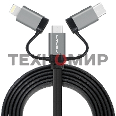 Кабель Crown USB - microUSB/USB Type-C/Lightning CMCU-3182 черный