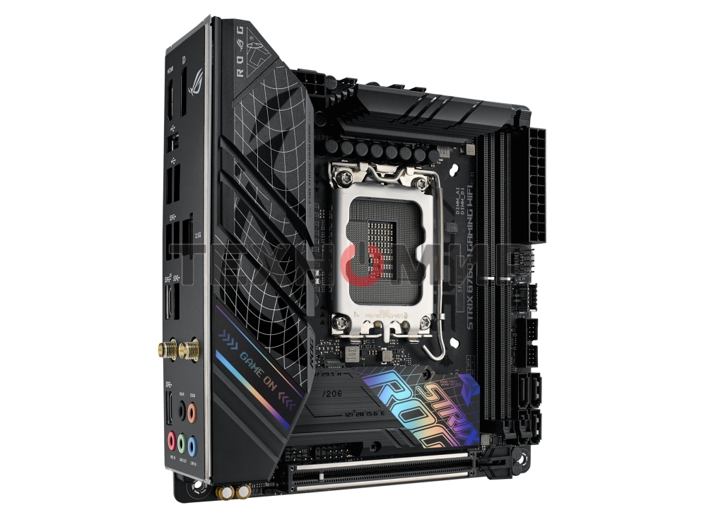 Материнская плата ASUS ROG STRIX B760-I GAMING WIFI, LGA 1700, Intel B760, 2xDDR5, 4xSATA, 2xM.2, 1xPCIe 5.0 x16, 1xHDMI, 1xDP, 1x 2.5Gb LAN, 3xUSB-A 2.0, 3xUSB-A 3.2 Gen 1, 1xUSB-C 3.2 Gen 1, 1xUSB-C 3.2 Gen 2x2, 5x3.5 мм, 7.1, Mini-ITX