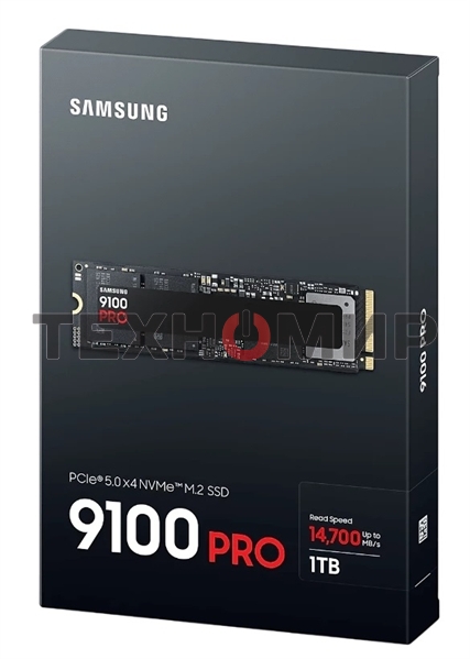 Накопитель SSD 1Tb Samsung 9100 PRO, M.2, PCI-E 5.0 x4, TLC 3D NAND [R/W - 14800/13400 Mb/s]