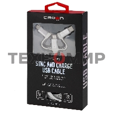 Кабель Crown USB - microUSB/USB Type-C/Lightning CMCU-3182 белый