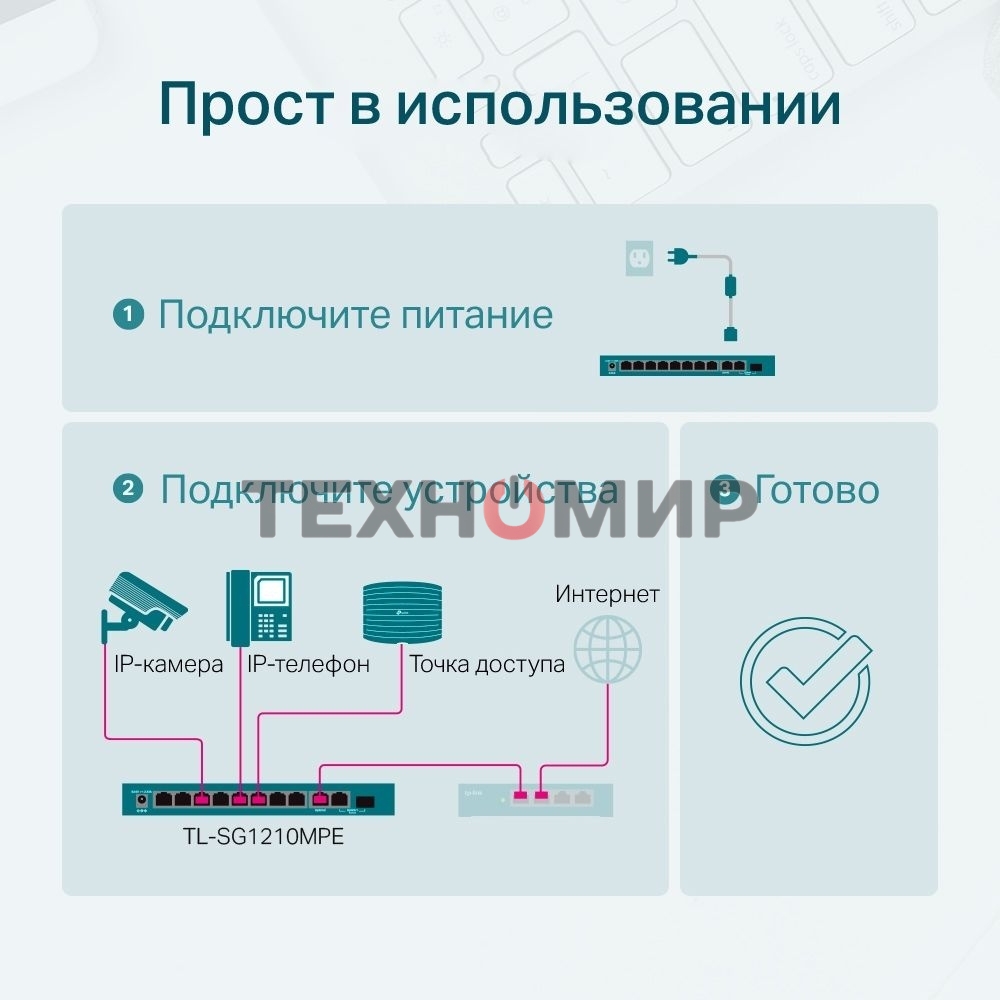 Коммутатор TP-Link TL-SG1210MPE Easy Smart 10-портовый гигабитный с 8 портами PoE+