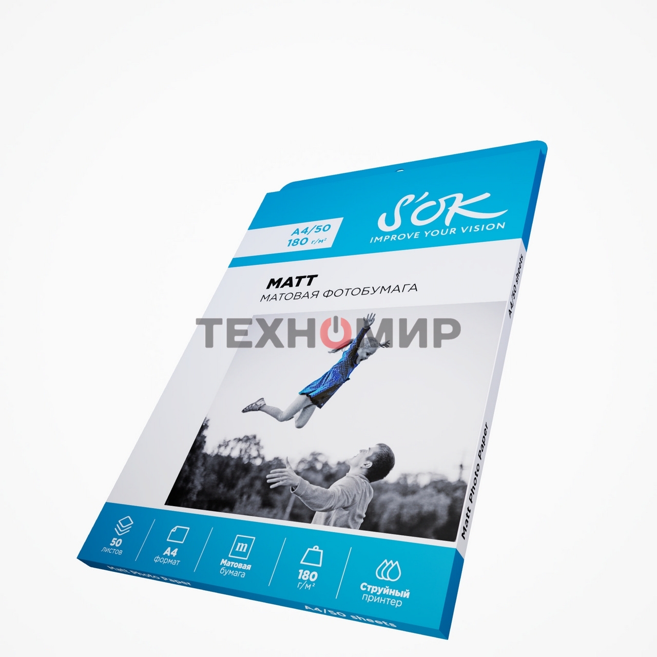 Фотобумага S'OK матовая, формат А4, плотность 180г/м2, 50 листов SA4180050M