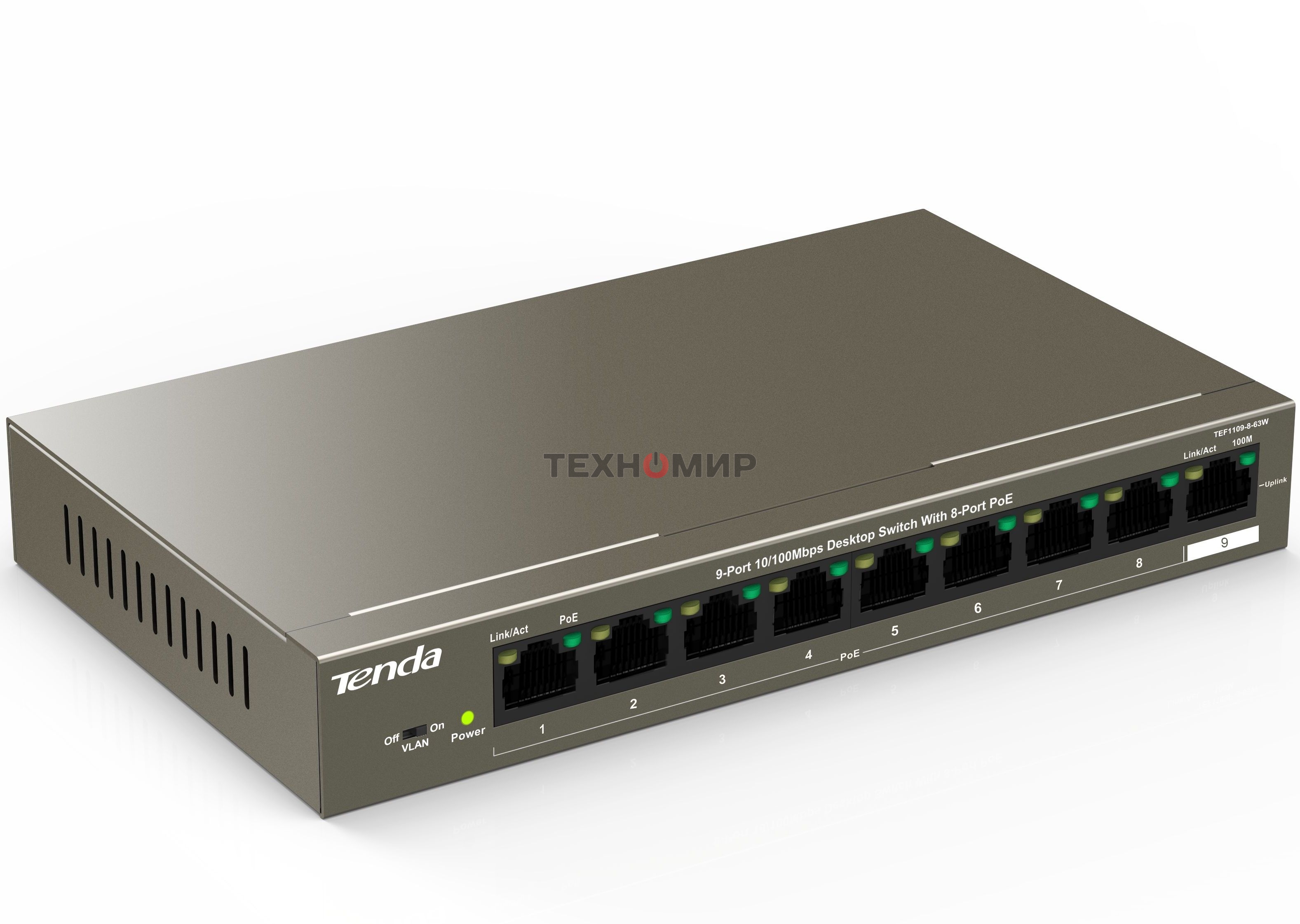 Коммутатор 9PORT 10/100M POE TEF1109P-8-63W Tenda