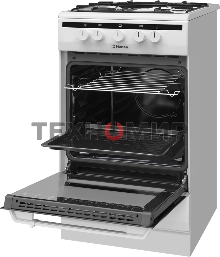 Плита газовая Hansa FCGW51001 белый, конфорок 4 шт, духовка 56 л, 50 см x 85 см x 60 см
