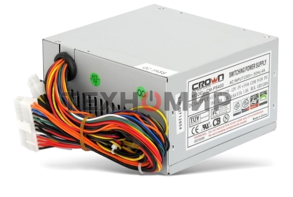 Блок питания CROWN CM-PS400W (20+4in, 80мм FAN, SATA*2, PATA(big Molex)*4, FDD*1, 4+4pin, Lines 1x12V OEM)