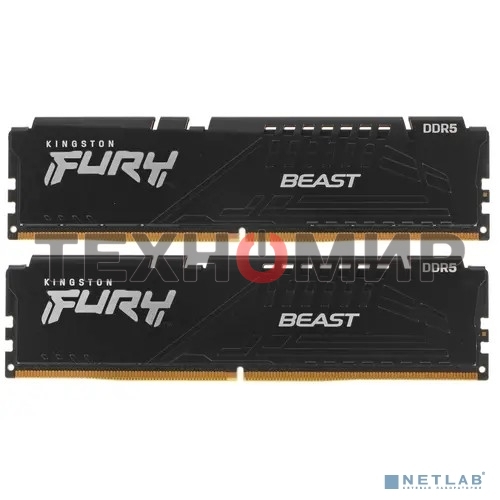 Оперативная память Kingston Fury Beast, DDR5, 64GB (2x32GB), 5200MHz, CL40, DIMM, с радиаторами, черный