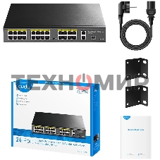 Коммутатор Cudy FS1026PS1, (L2) 24x100 Мбит/с 2x1 Гбит/с, 1SFP, 24PoE, 24PoE+ 300W, неуправляемый