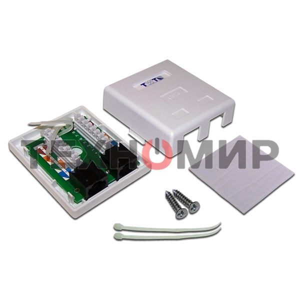 Настенная розетка, 2 порта RJ-45 категории 6, UTP, белая